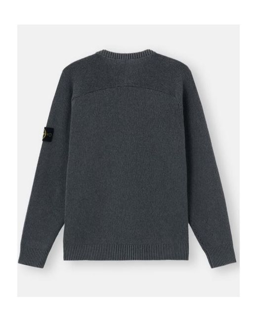 Stone Island Blue Ribbed Crew Neck Knitted Sweater for men