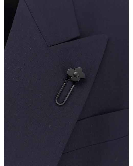 Lardini Blue Double-Breasted Satin-Lapel Blazer for men