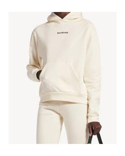 Balenciaga White Logo Embroidered Medium Fit Hoodie