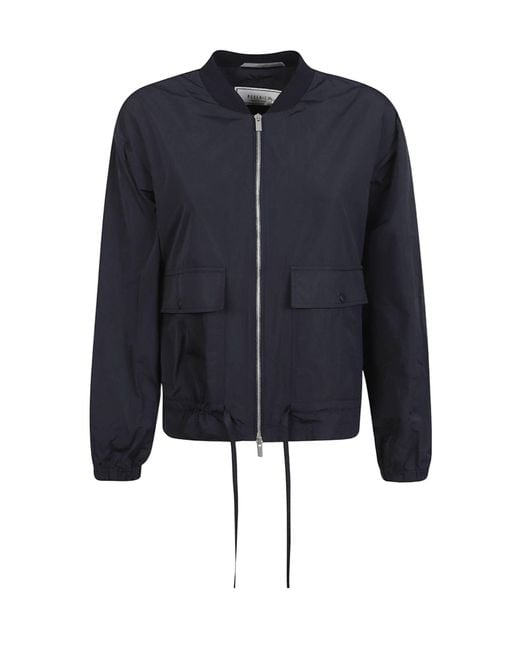 Peserico Blue Drawstring Hem Zip-Up Coat
