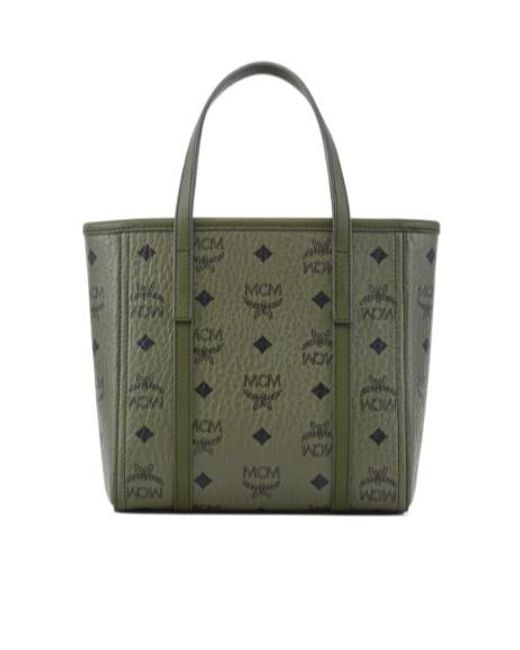 MCM Green Mini Toni Visetos-Monogram Top-Zip Tote Bag