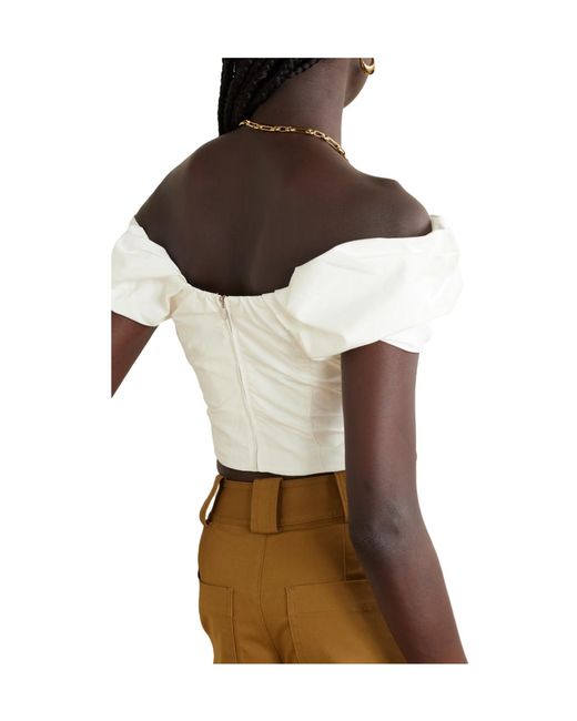 A.L.C. White Off-The-Shoulder Gathered Cotton-Blend Poplin Top
