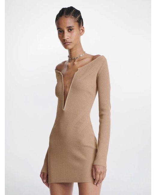Dion Lee Brown Angled Ribbed-Knit Dress
