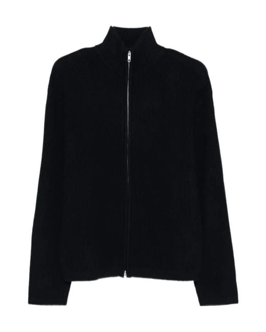 Soft Goat Black Zip Ribbed Cardigan for men