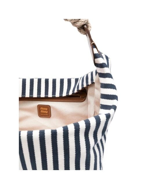 Miu Miu White Striped Rope-Handle Bucket Bag