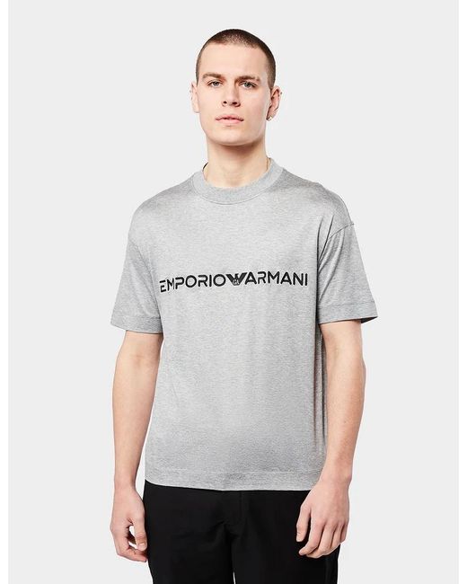 Emporio Armani Gray Logo-Print Crew-Neck T-Shirt for men