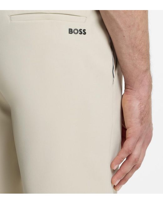 Boss White Logo-Patch Side-Stripe Shorts for men