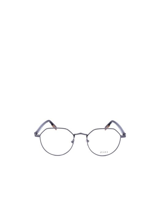 Zegna White Geometric Frame Glasses for men