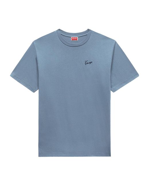 KENZO Blue Signature Embroidered T-Shirt for men