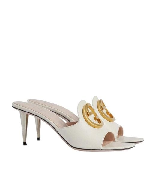 Gucci White Blondie Open Toe Mules