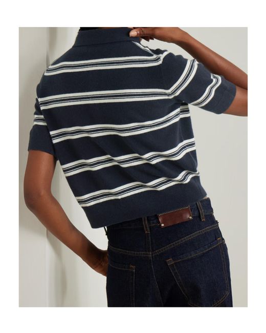 arch4 Blue Octavia Striped Cashmere Polo Shirt
