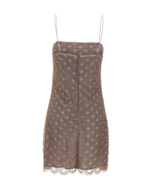 ROTATE BIRGER CHRISTENSEN Brown Scallop-Trim Embellished Mini Dress