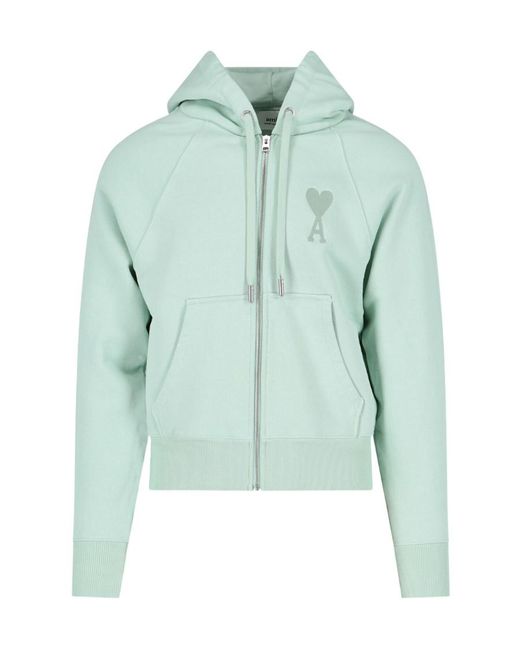 AMI Green Ami De Coeur Zipped Hoodie for men
