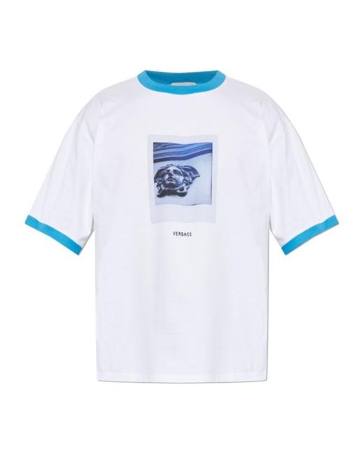 Versace Blue Medusa Printed Crewneck T-Shirt for men