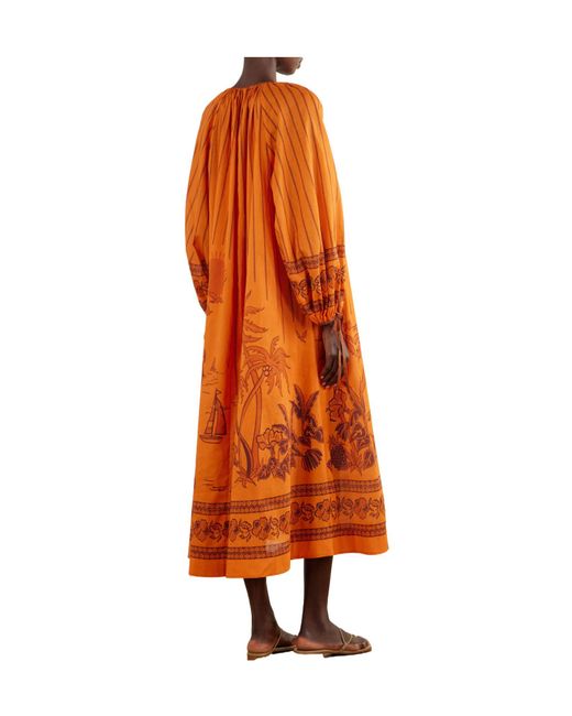 ALÉMAIS Orange Boathouse Graphic-Print Midi Dress