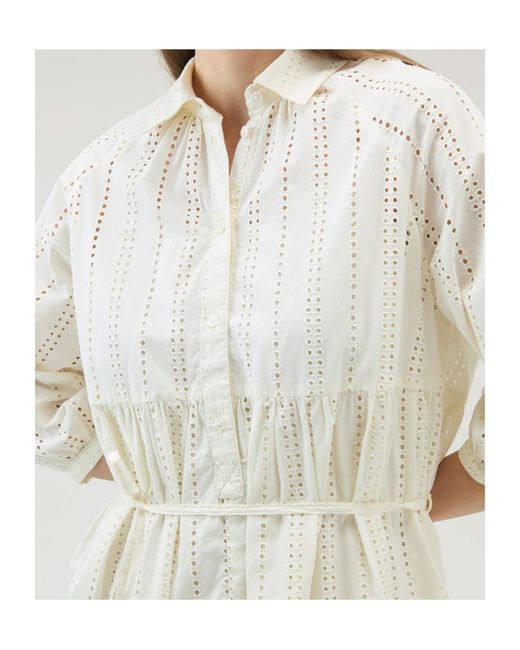 Woolrich Natural Broderie Anglaise Tied Waist Shirt Dress