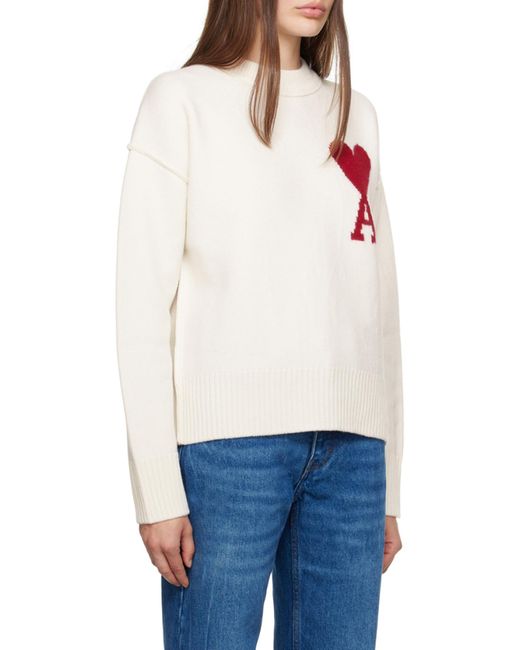 AMI White Ami De Coeur Crewneck Long-Sleeved Jumper for men