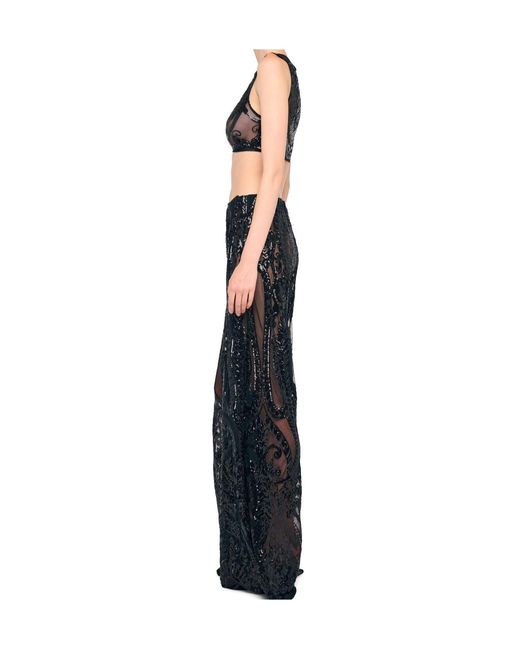 Norma Kamali Black Embellished Palazzo Pants