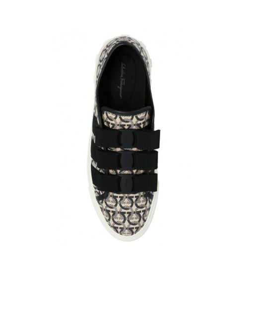 Ferragamo Black Gancini-Pattern Jacquard Sneakers