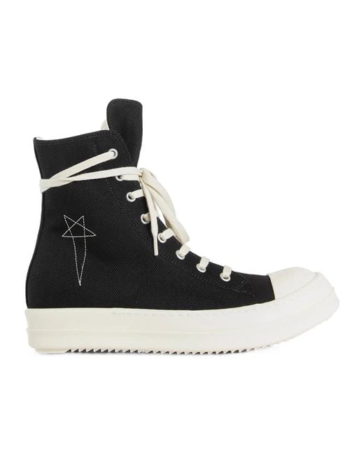 Rick Owens Black Logo-Embroidered High-Top Sneakers