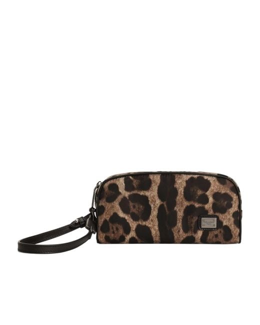 Dolce & Gabbana Brown Leopard-Print Wash Bag for men
