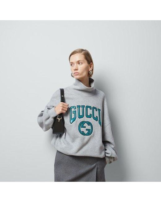 Gucci Gray Logo Embroidered Crewneck Sweatshirt