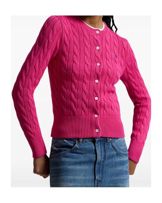 Ralph Lauren Pink Accent Cable-Knit Cardigan