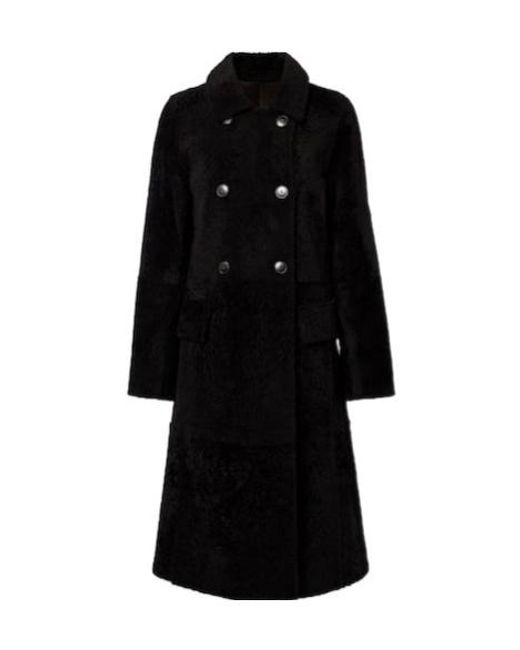 Yves Salomon Black Double-Breasted Shearling Coat