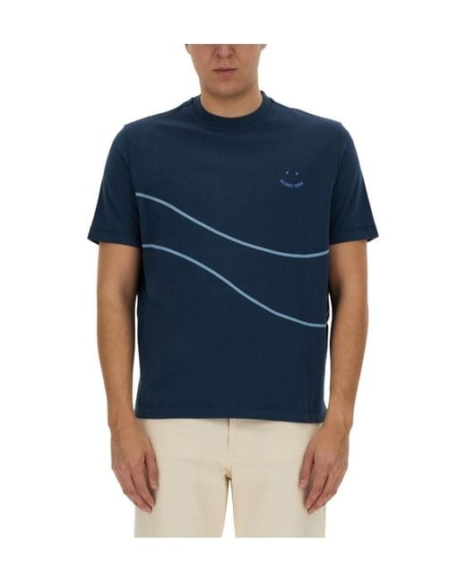 Paul Smith Blue Ps Paul Smith Logo Detailed Crewneck T-Shirt for men