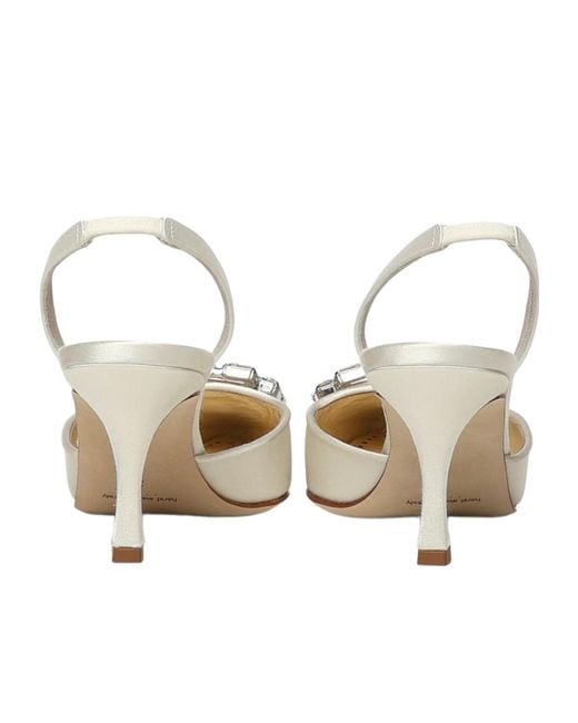 Manolo Blahnik White Buckle-Embbellished Slingback Heeled Pumps