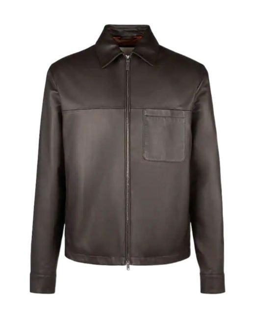 Tod's Gray Zipped Leather Overshirt for men