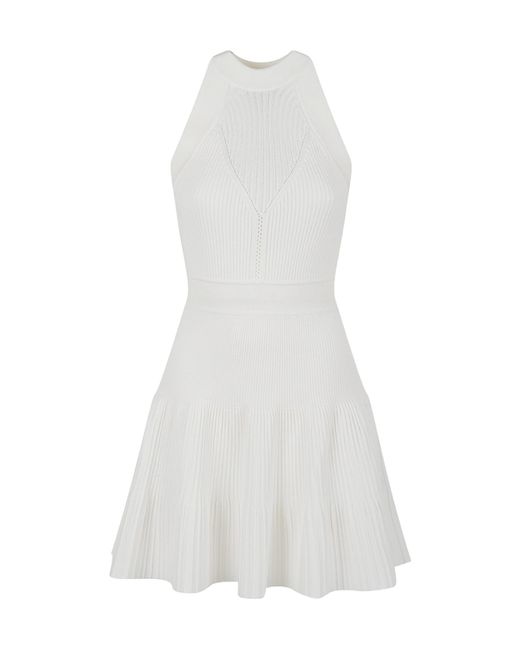 Balmain White Ribbed Halter Dress