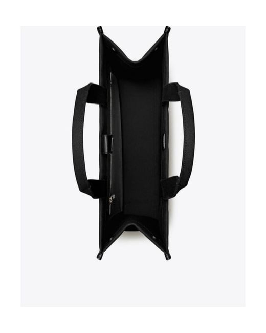Tory Burch Black Ella Double T Logo Detailed Tote Bag