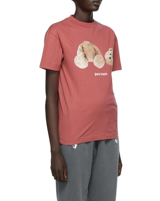 Palm Angels Pink Teddy Bear-Print Logo T-Shirt for men