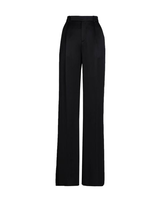 Saint Laurent Black Solid Color Satin Trousers