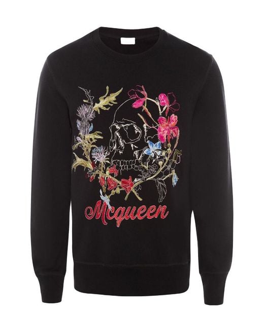 McQueen Blue Flower Embroidered Sweater for men