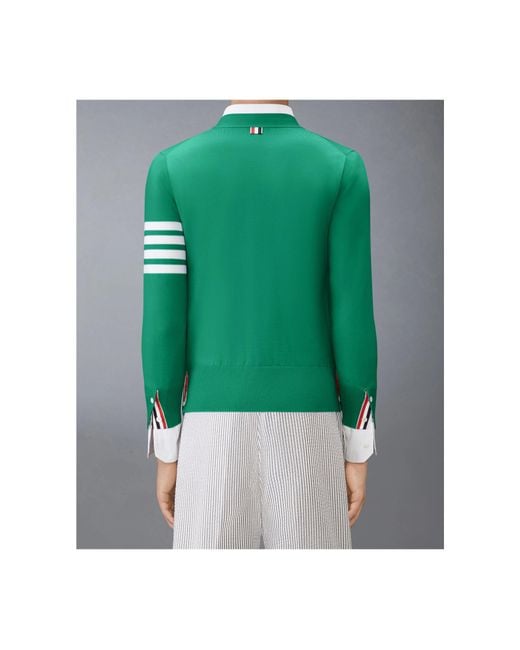 Thom Browne Green Merino Wool 4-Bar Classic V-Neck Cardigan for men
