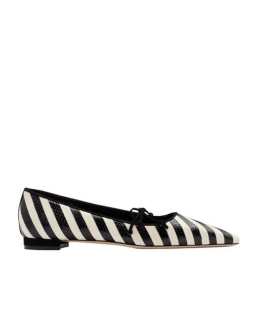 Manolo Blahnik Black Federica Striped Snake Ballet Flats