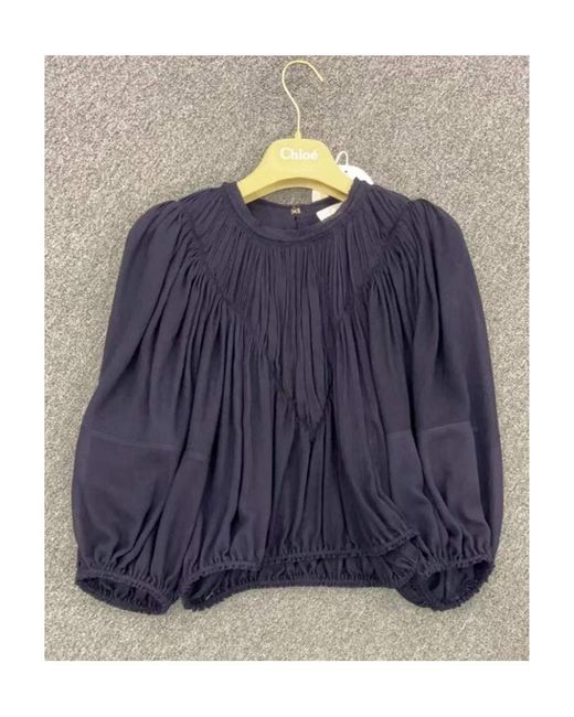 Chloé Blue Long-Sleeved Pleated Blouse