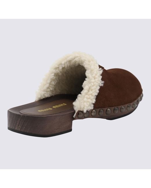 Miu Miu Brown Round-Toe Clogs