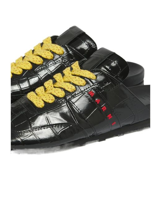 Marni Black Croc-Effect Leather Softy Soccer Slip-On Sneakers