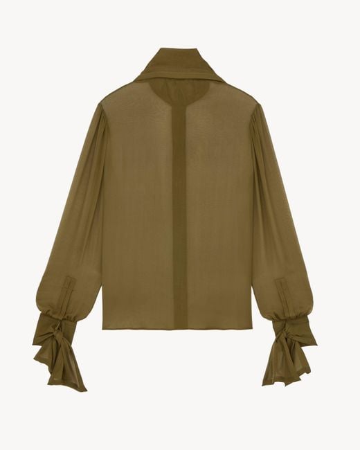 Saint Laurent Green Silk-Crepe Muslin Tie Shirt