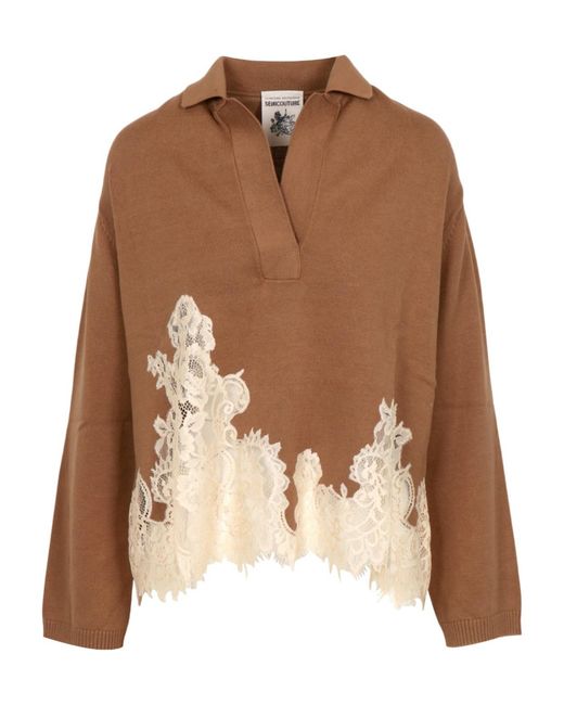 Semicouture Brown V-Neck Sweater