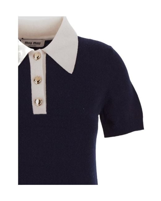 Miu Miu Blue Knitted Short-Sleeved Dress