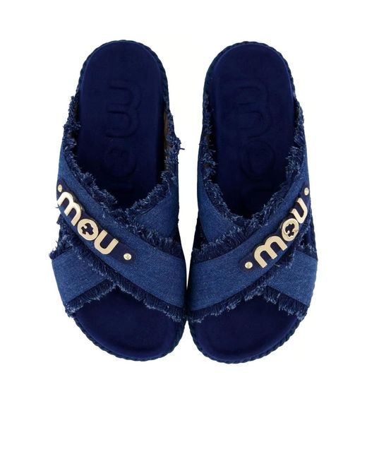 Mou Blue Denim Slip-On Sandals