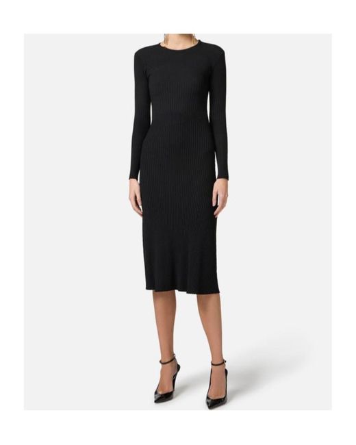 Elisabetta Franchi Black Ribbed-Knit Midi Dress