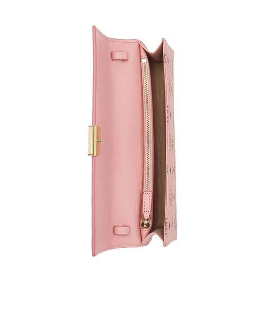 MCM Pink Monogram Printed Foldover Top Crossbody Bag