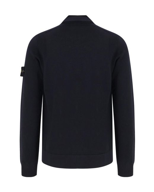 Stone Island Blue Logo Patch Zip-Up Cardigan for men