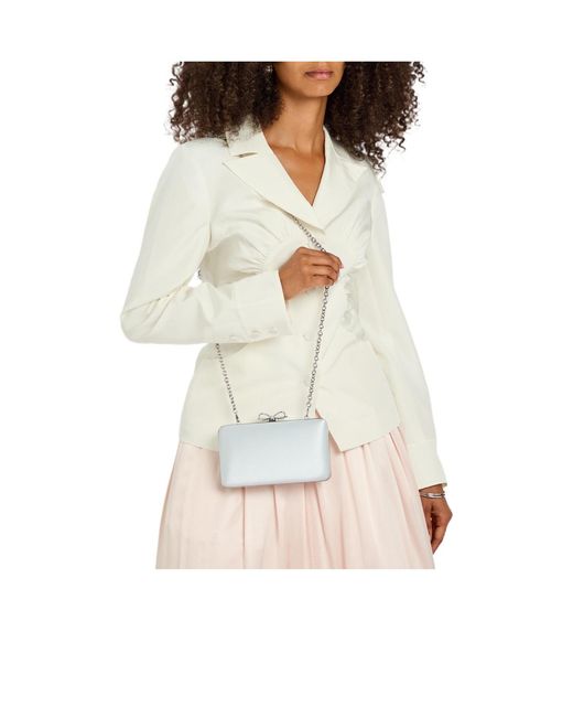 Self-Portrait White Crystal Bow-Embellished Satin Clutch