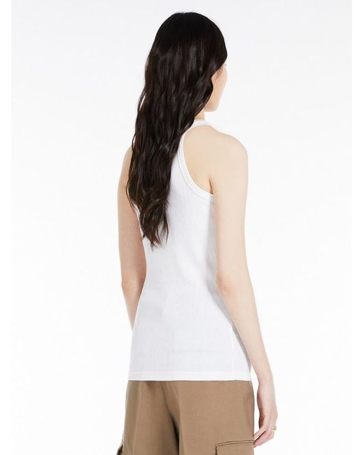 Sportmax White Ribbed Sleeveless Top